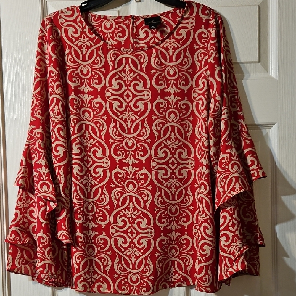 Worthington Red and Cream Patterned Blouse